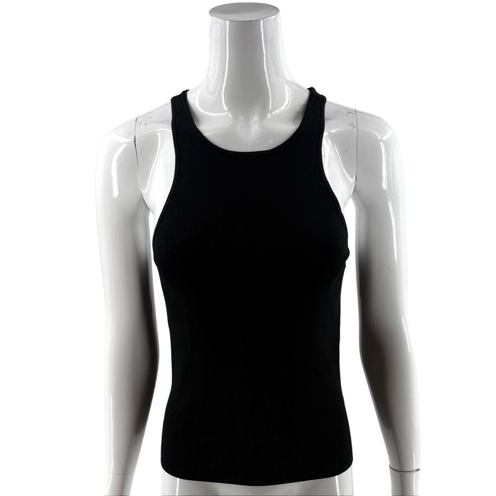 J Crew Womens High Cut Sweater Tank Top Size Medium Black Ribbed Sleeveless